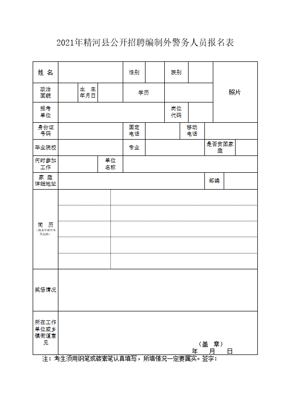 精河縣輔警招聘報(bào)名表